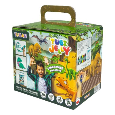 Комплект за 3D Гел Фигурки с 6 цвята и малък аквариум Tubi Jelly Динозаври на Tuban